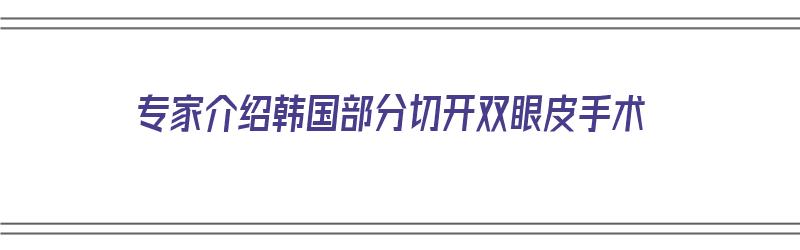 专家介绍韩国部分切开双眼皮手术（专家介绍韩国部分切开双眼皮手术的视频）