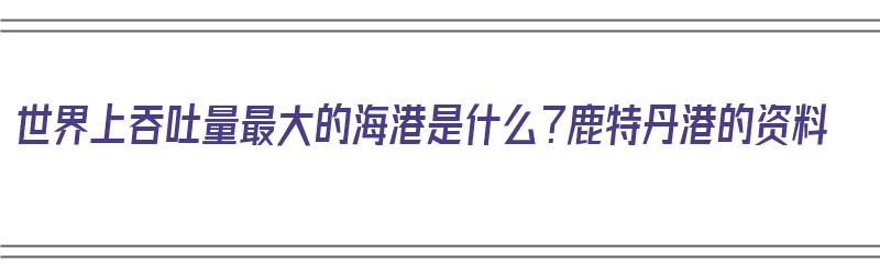 世界上吞吐量最大的海港是什么？鹿特丹港的资料（世界上吞吐量最大的港口是哪一个在哪）