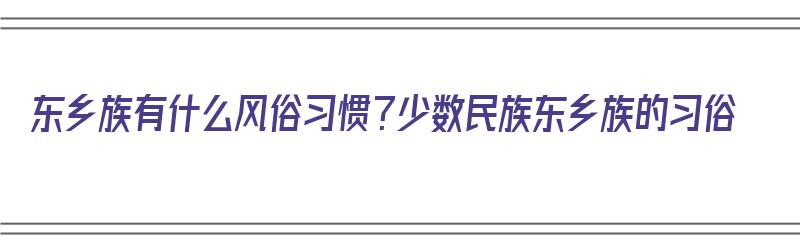 东乡族有什么风俗习惯？少数民族东乡族的习俗（东乡族的特点和民风民俗）