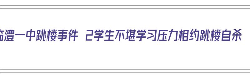 临澧一中跳楼事件 2学生不堪学习压力相约跳楼自杀