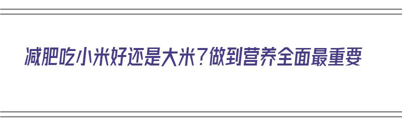 减肥吃小米好还是大米？做到营养全面最重要（减肥吃小米好还是大米?做到营养全面最重要吗）