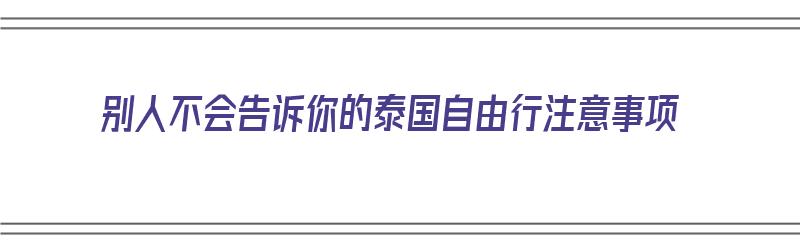 别人不会告诉你的泰国自由行注意事项（泰国自由行需要准备什么手续）