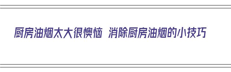 厨房油烟太大很懊恼 消除厨房油烟的小技巧（厨房油烟很大怎么去除）