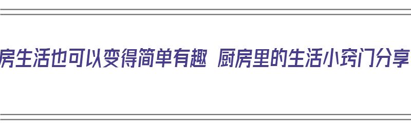 厨房生活也可以变得简单有趣 厨房里的生活小窍门分享（厨房的生活小妙招）