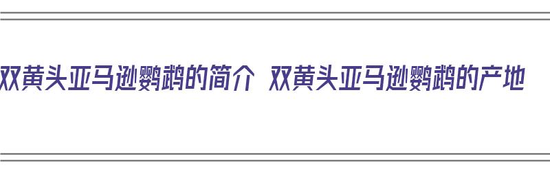 双黄头亚马逊鹦鹉的简介 双黄头亚马逊鹦鹉的产地（双黄头亚马逊鹦鹉吧）