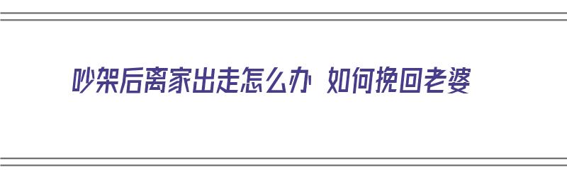 吵架后离家出走怎么办 如何挽回老婆（吵架后离家出走怎么办 如何挽回老婆呢）