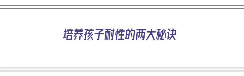 培养孩子耐性的两大秘诀（培养孩子耐性的两大秘诀是什么）