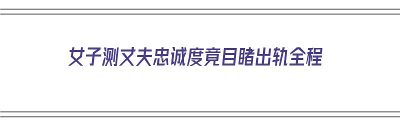 女子测丈夫忠诚度竟目睹出轨全程（测试老公忠诚度试题）