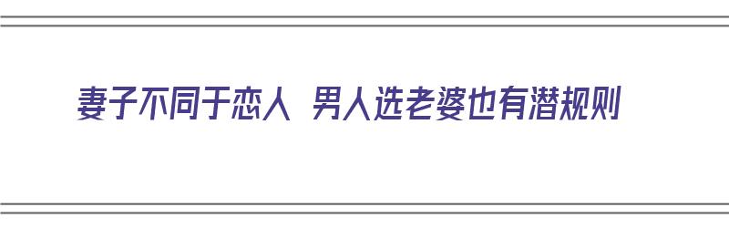 妻子不同于恋人 男人选老婆也有潜规则（老婆不一样）