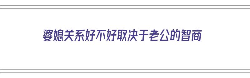 婆媳关系好不好取决于老公的智商（婆媳关系好坏取决于老公）