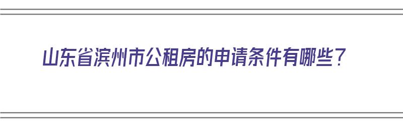 山东省滨州市公租房的申请条件有哪些？（山东省滨州市公租房的申请条件有哪些要求）