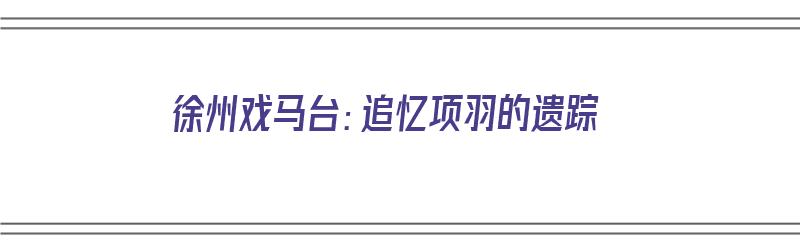 徐州戏马台：追忆项羽的遗踪（徐州戏马台位置）