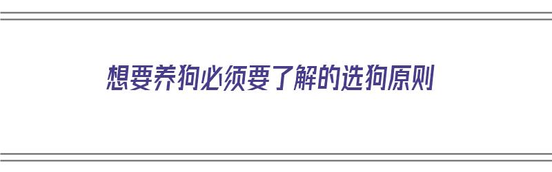 想要养狗必须要了解的选狗原则（想要养狗必须要了解的选狗原则是什么）