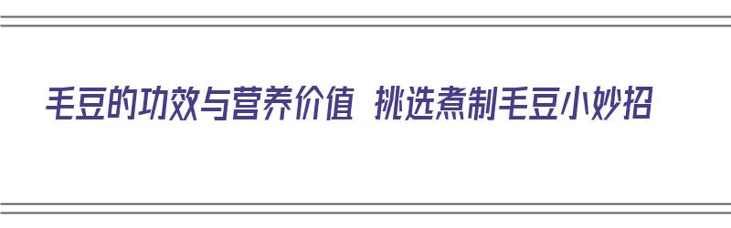 毛豆的功效与营养价值 挑选煮制毛豆小妙招（毛豆的作用和功效是什么）