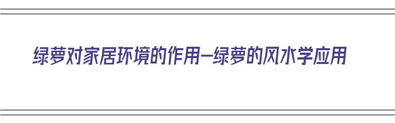 绿萝对家居环境的作用-绿萝的风水学应用（绿萝对家庭室内风水有什么影响）