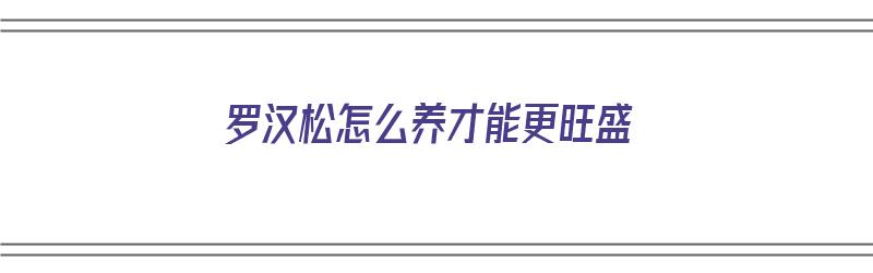 罗汉松怎么养才能更旺盛（室外罗汉松怎么养才能更旺盛）