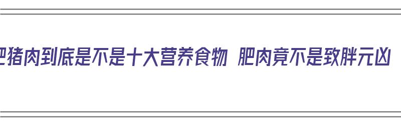 肥猪肉到底是不是十大营养食物 肥肉竟不是致胖元凶（肥猪肉有没有营养）