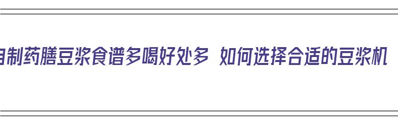 自制药膳豆浆食谱多喝好处多 如何选择合适的豆浆机（药膳豆浆原材料）