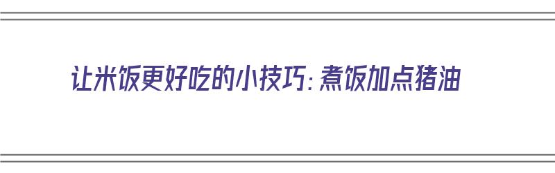 让米饭更好吃的小技巧：煮饭加点猪油（煮米饭加猪油的方法）