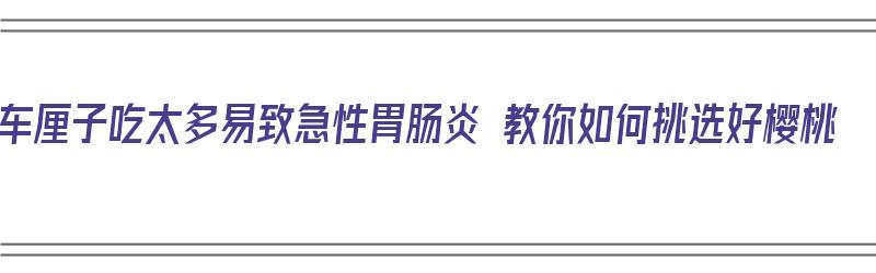 车厘子吃太多易致急性胃肠炎 教你如何挑选好樱桃（车厘子樱桃好吃吗）