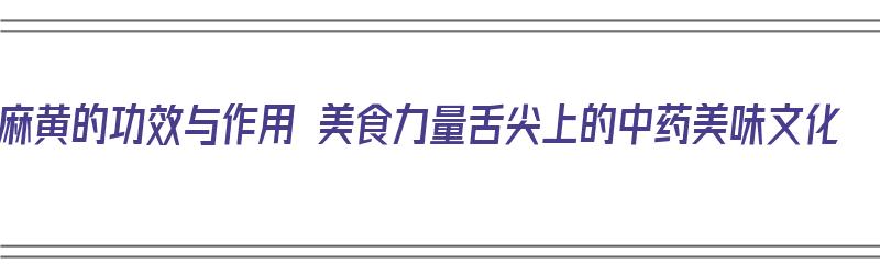 麻黄的功效与作用 美食力量舌尖上的中药美味文化（麻黄的功效与作用点用）